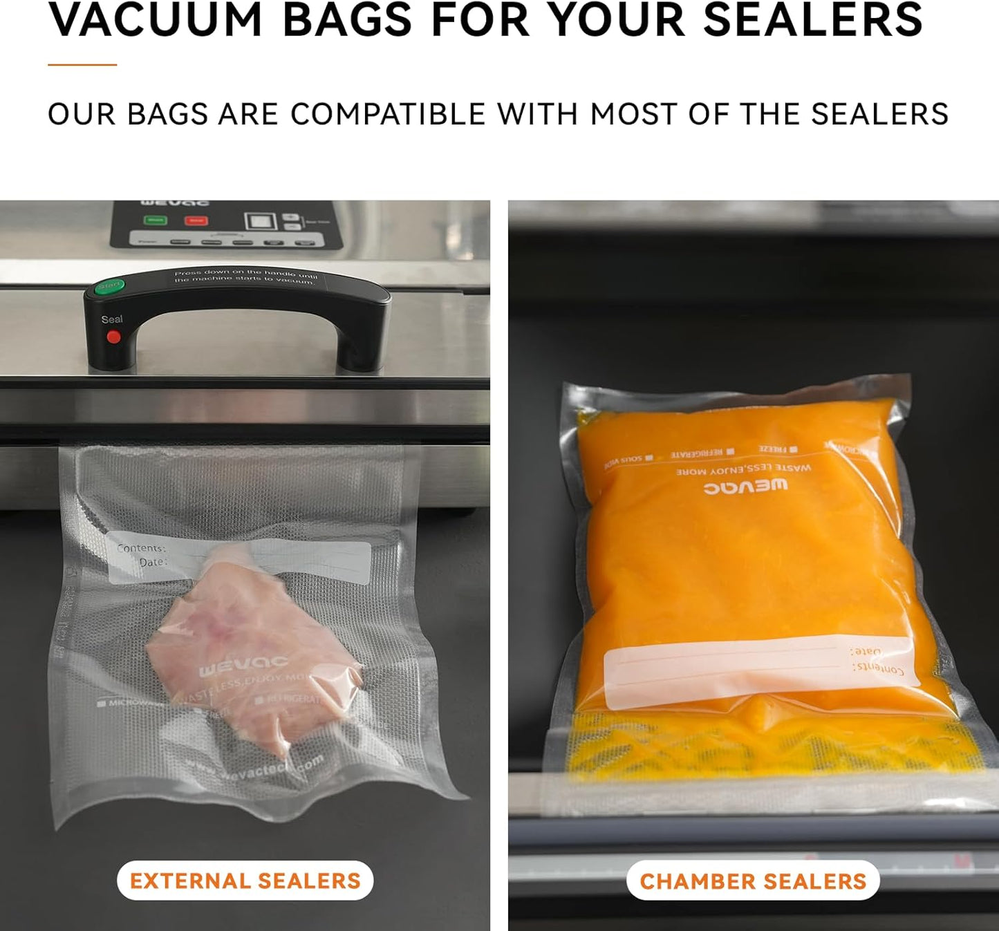 Wevac Vacuum Sealer Bags - 8" x 12" Heavy Duty Food Storage | 200 Count with Liquid Block & Bone Guard