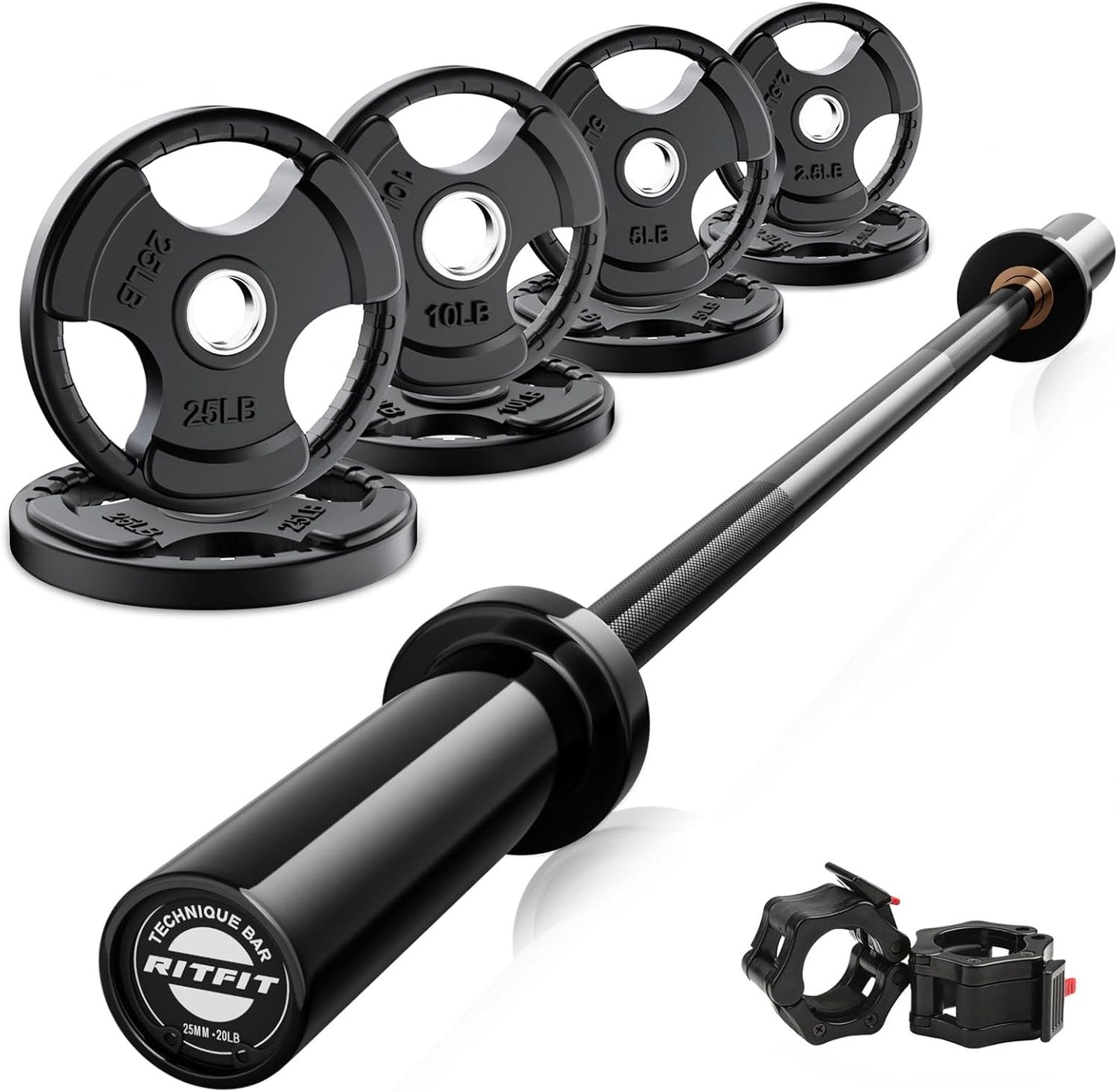 RitFit Olympic Barbell Weight Set - 4/6FT Bar with 55-115LB Plates | Ideal for Weightlifting & Strength Training