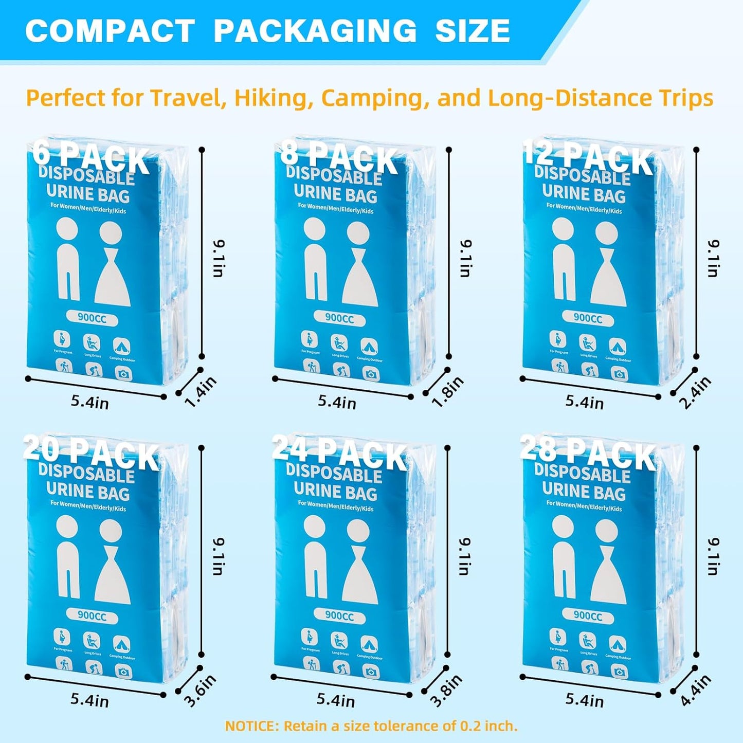 Skiennix Disposable Urine Bag - 900ML Portable Pee Bags for Travel | 12 PCS Emergency Urinal for Car & Camping