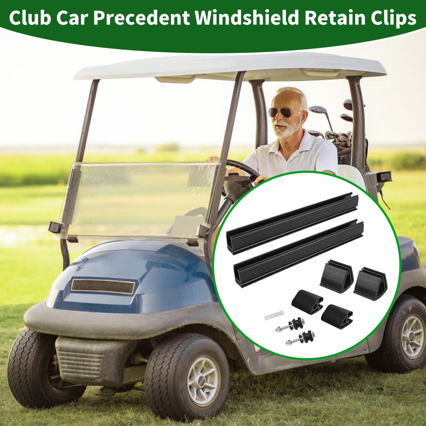 Cartalia Windshield Retaining Clips Kit with Screw Bolts for Club Car Precedent 2004-Up, Tempo 2017-Up, Onward 2017-Up, Golf Cart Windshield Mounting Sash Clips Replacement Fit 1"x1" Front Struts Rail