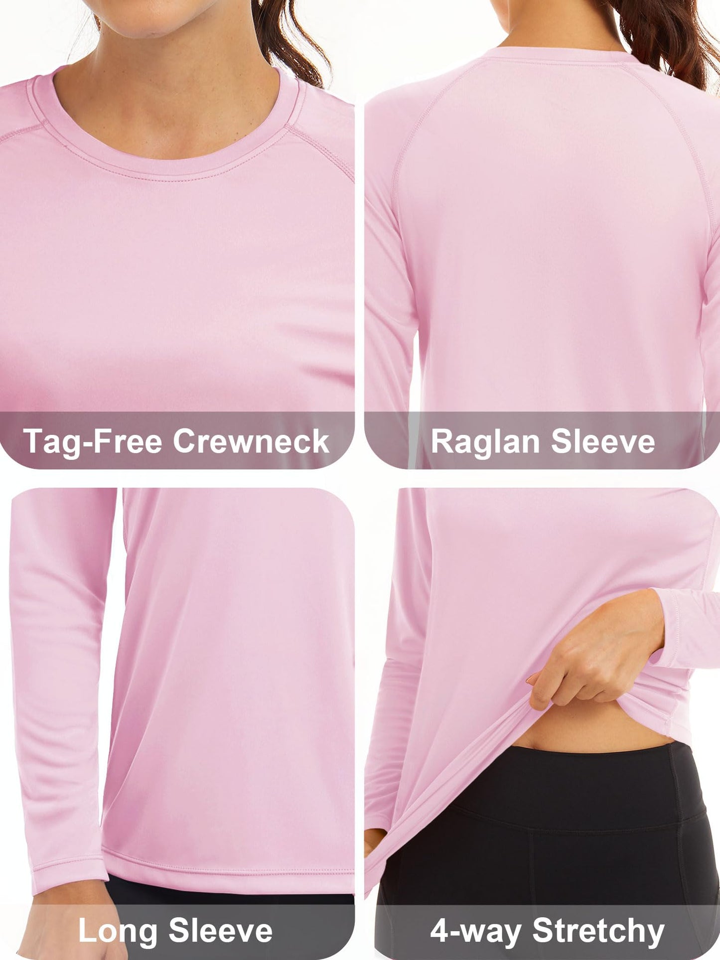 MAGCOMSEN Long Sleeve Shirts for Women Casual UV Shirts for Women Running Shirts Women Workout Shirts Women Rash Guard Hiking T Shirt Light Pink