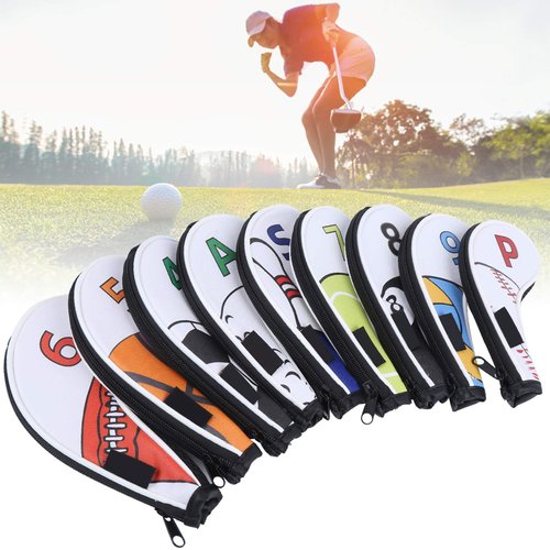 Keenso Golf Iron Cover,9Pcs Number Tag Golf Iron Covers Sleeve Digital Zipper Sport Pattern Protective PU Golf