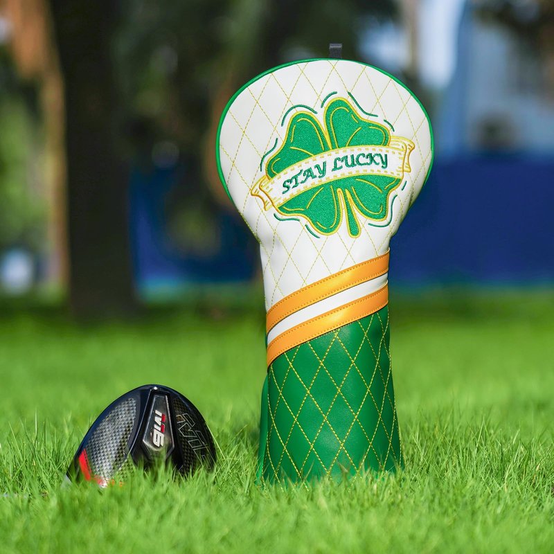 Golf Club Cover Clover Driver Headcover Lucky Golf Head Cover Premium Leather Golf Driver Headcover, Green Clover Design Stay Lucky Club Cover