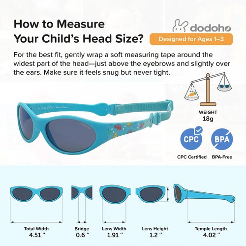 Dodoho Age 1–3 Polarized Kids Sunglasses UV400 Protection for Boys & Girls - Adjustable Strap, Flexible, Lightweight, Durable & BPA-FreeFrame, Road Trip, Beach, Travel Essentials for Kids (Matt Black)