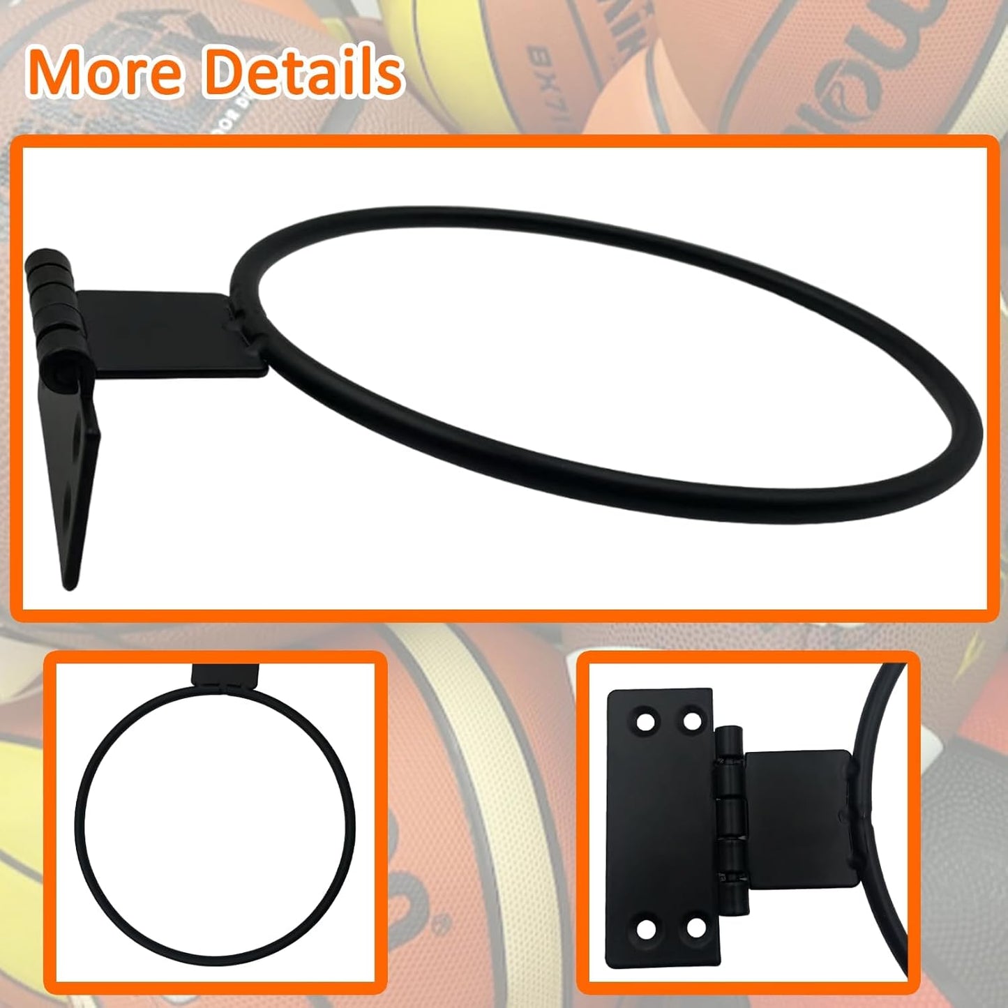 Skiennix Iron Wall Mounted Foldable Ball Holder - Heavy Duty Sports Ball Storage Rack | 2-Pack, Space Saving Design