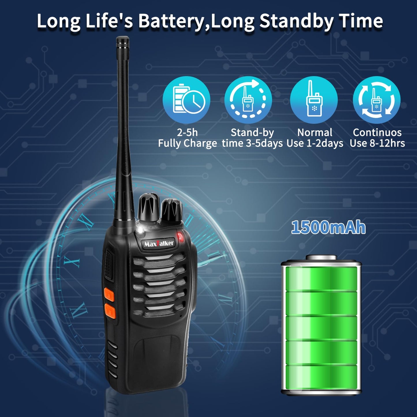 Radios Walkie Talkies Long Range: MaxTalker MT-8S Rechargeable Walkie Talkies with Earpiece, VOX, Flashlight,1500mAh Battery, Walkie Talkie for Adults, Work, Camping Essentials, 6 Pack