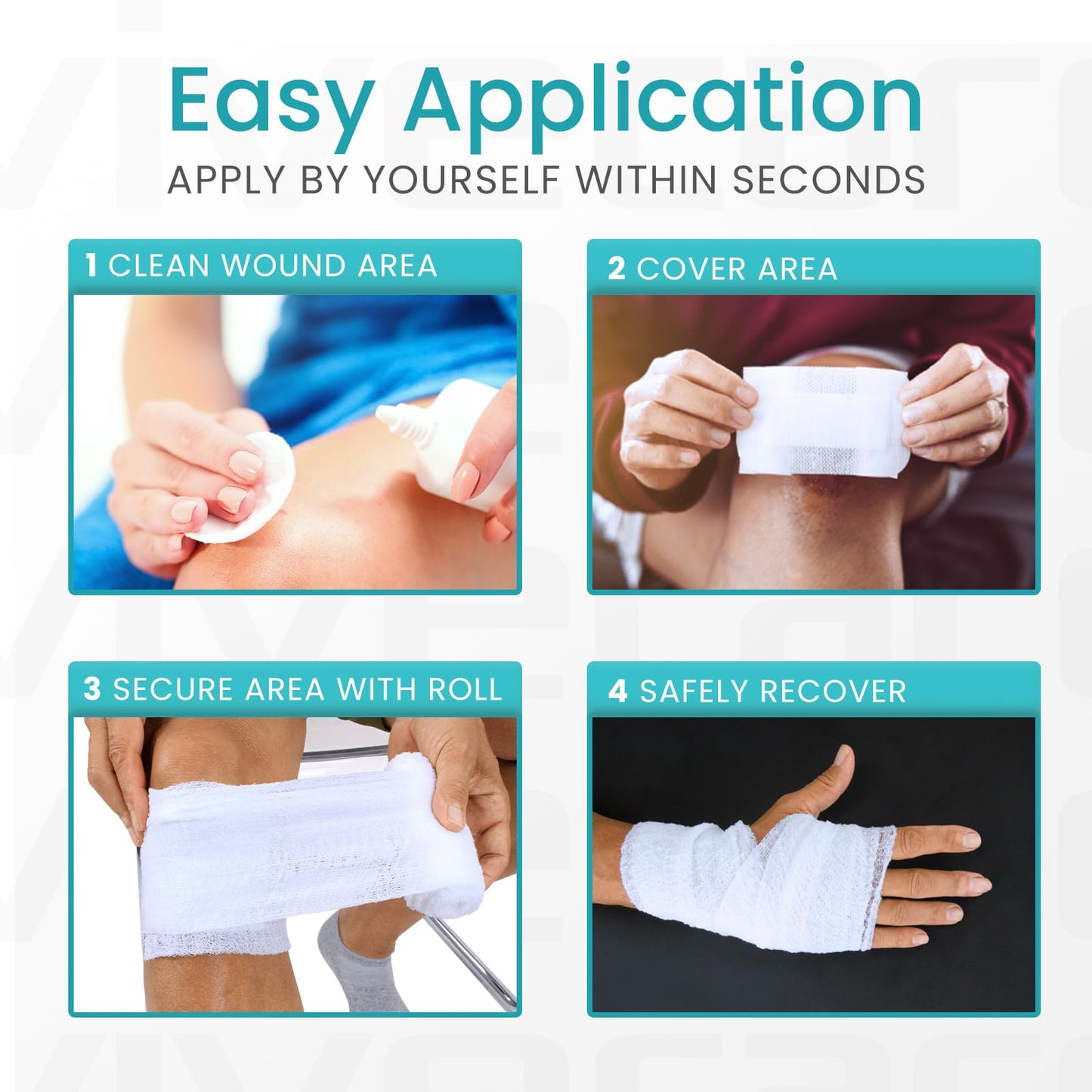 Vive Care XL Gauze Wrap Roll for Wounds (12 Count) Large Sterile Rolls - Individually Wrapped Medical Bandages HSA/FSA Approved - Extra Absorbent & Adhesive Gauze - 4"x4.1" Yards
