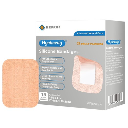 Hysimedy Silicone Adhesive Bandages Extra Large Size for Sensitive Fragile Skin 3"x4" 15 Counts Flexible Fabric Latex Free Hypoallergenic Breathable Bandages for Adhesive Allergy Wounds