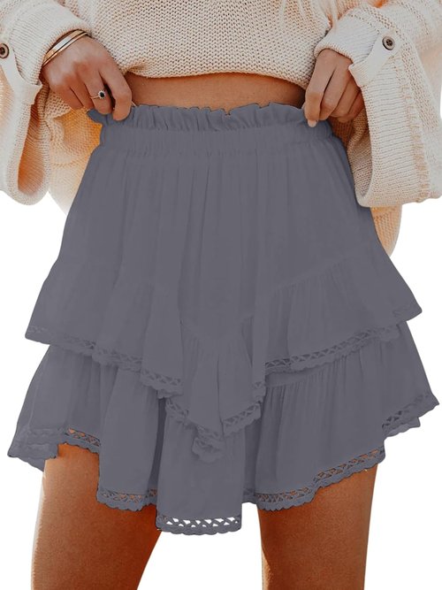 Aoudery Flowy Shorts - Casual Boho Ruffle Tiered Skorts for Women | High Waist Mini Golf & Tennis Shorts