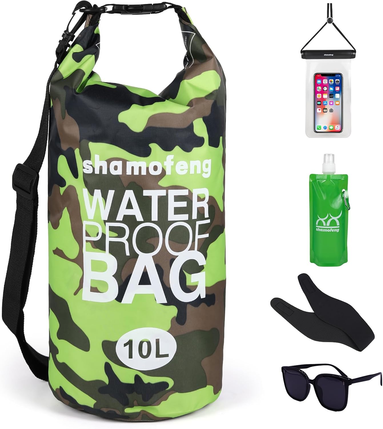 Skiennix Waterproof Dry Bag - Versatile Roll Top Storage Backpack with Phone Case & Collapsible Bottle | Green 5L