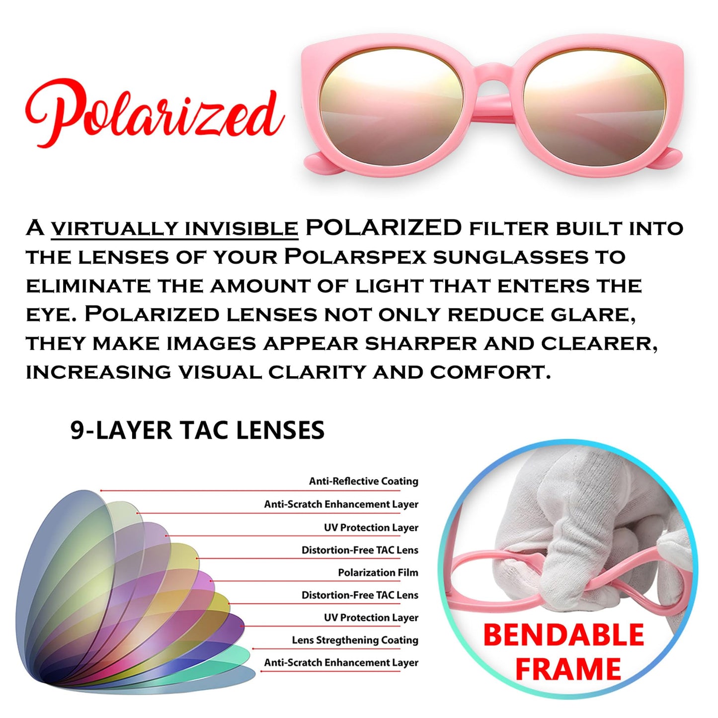 PolarSpex Toddler Sunglasses – Polarized UV Protection Cat Eye Sunglasses with Unbreakable Frame for Girls Age 2-8