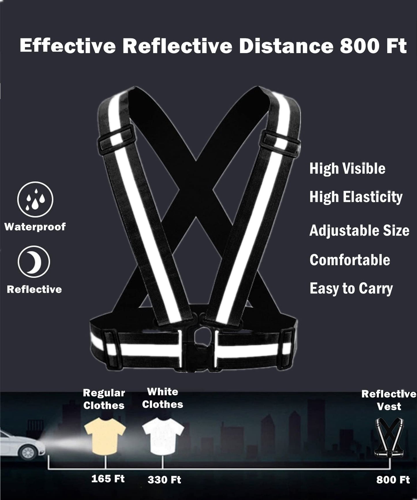 Reflective Vest 2 Pack, High Visibility Reflective Running Gear Safety Vest Straps for Men Women Kids for Night Running Walking Cycling