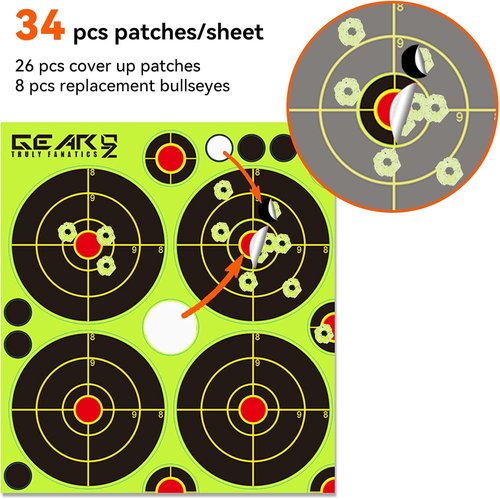 GearOZ Bullseye Splatter Target Stickers - 90-225 PCS Reactive Shooting Paper Targets | Adhesive for BB & Airsoft