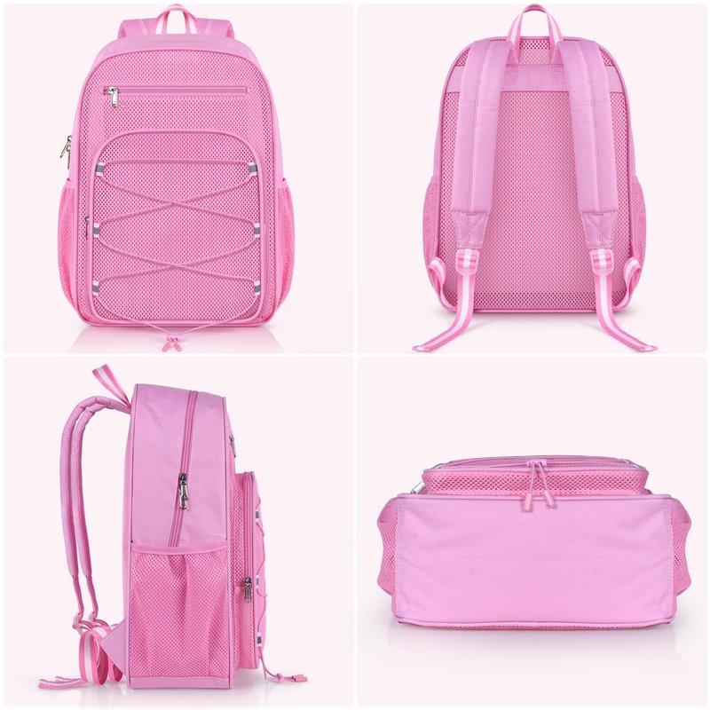 XOAOKO Mesh Backpack Heavy Duty See Through bookbag for College, Transparent Backpack for Beach, Swimming, Sports, Travel-Pink