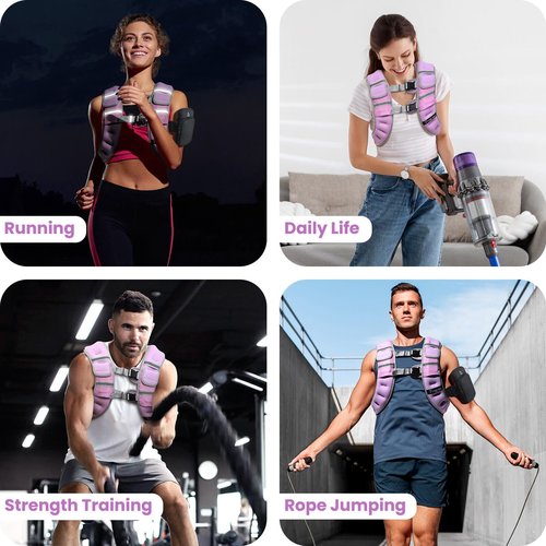 Fragraim Adjustable Weighted Vest for Women Men, 8-12lb Weight Vest with 4 Removable Iron Weights, Phone Holder and Back Pocket, Vest for Walking,Strength Training, Running - Purple
