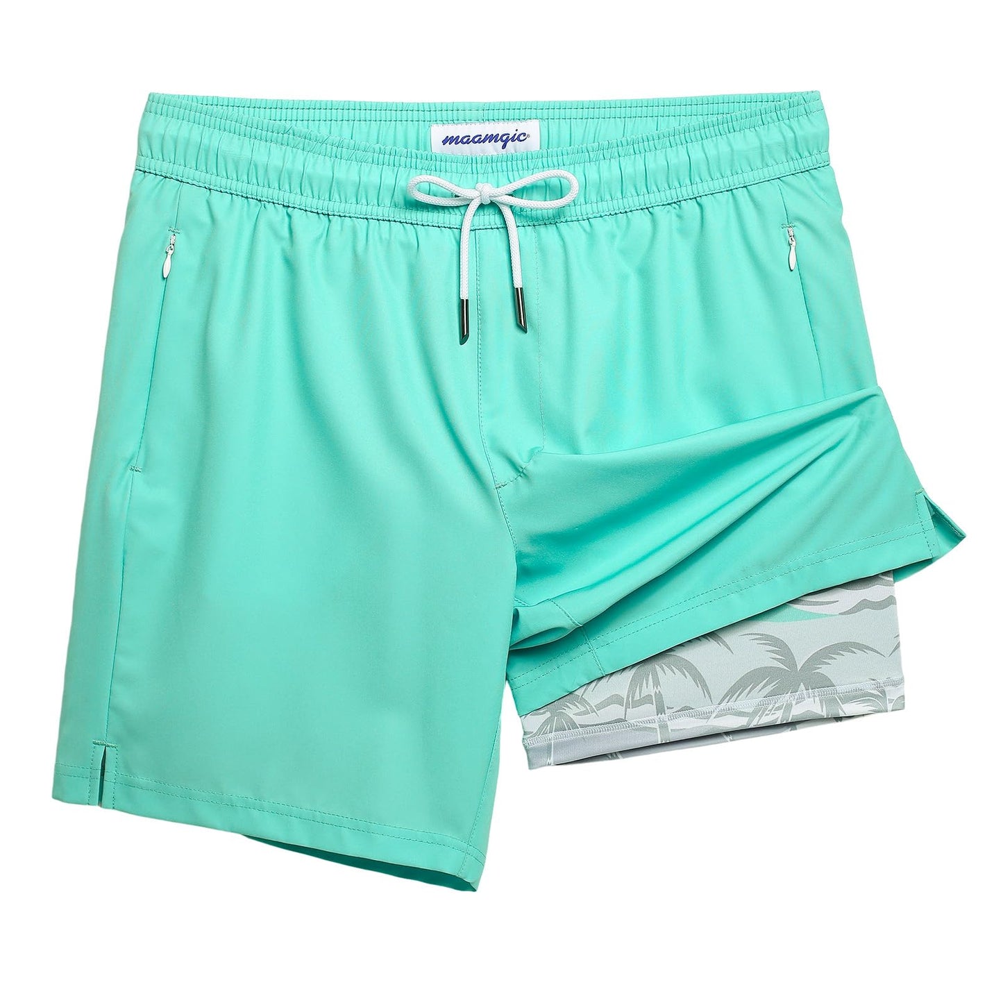 maamgic 2 in 1 Mens Swim Trunks 7 Inch Swim Shorts Swim Suits Board Shorts Coconut Island Turquoise XXL