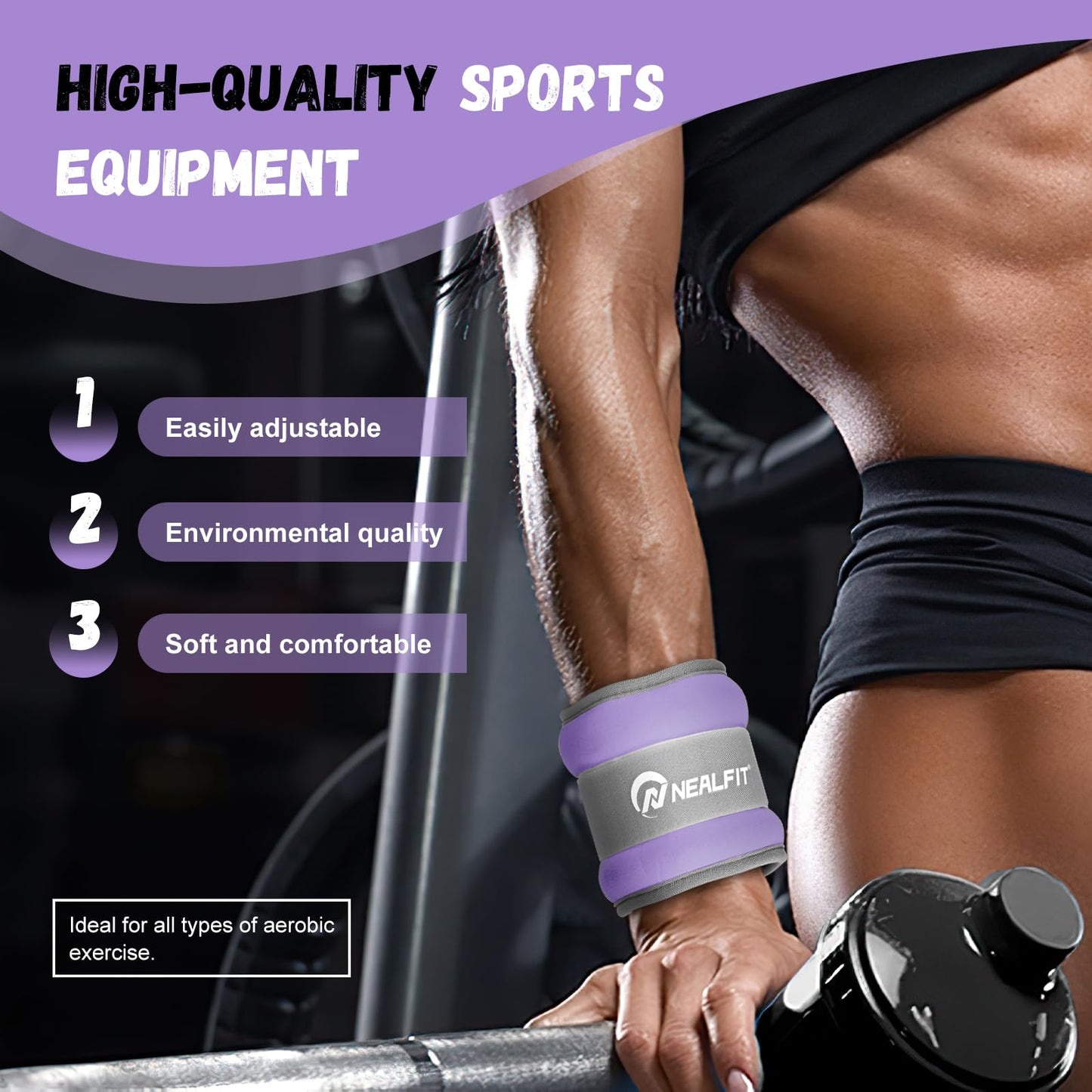 NEALFIT Ankle Weights 1/2/3/4/6/10 LBS for Men Women Kids, Leg Arm Wrist Weights with Adjustable Strap for Running, Aerobics, Strength Training, Physical Therapy, Fitness (Purple, 0.5 lb x 2 (1LB Pair))