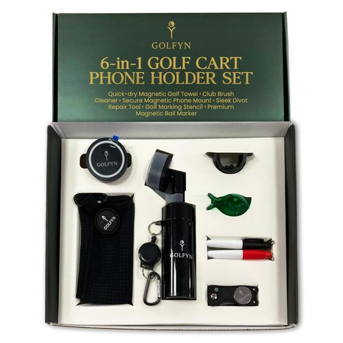 GOLFYN Magnetic Golf Cart Phone Holder - Go-to Golf Cart Phone Holder Mount Gift Set, 6-in-1 Kit and Accessories Bundle for Men and Women, Compatible with iPhone, Android, MagSafe