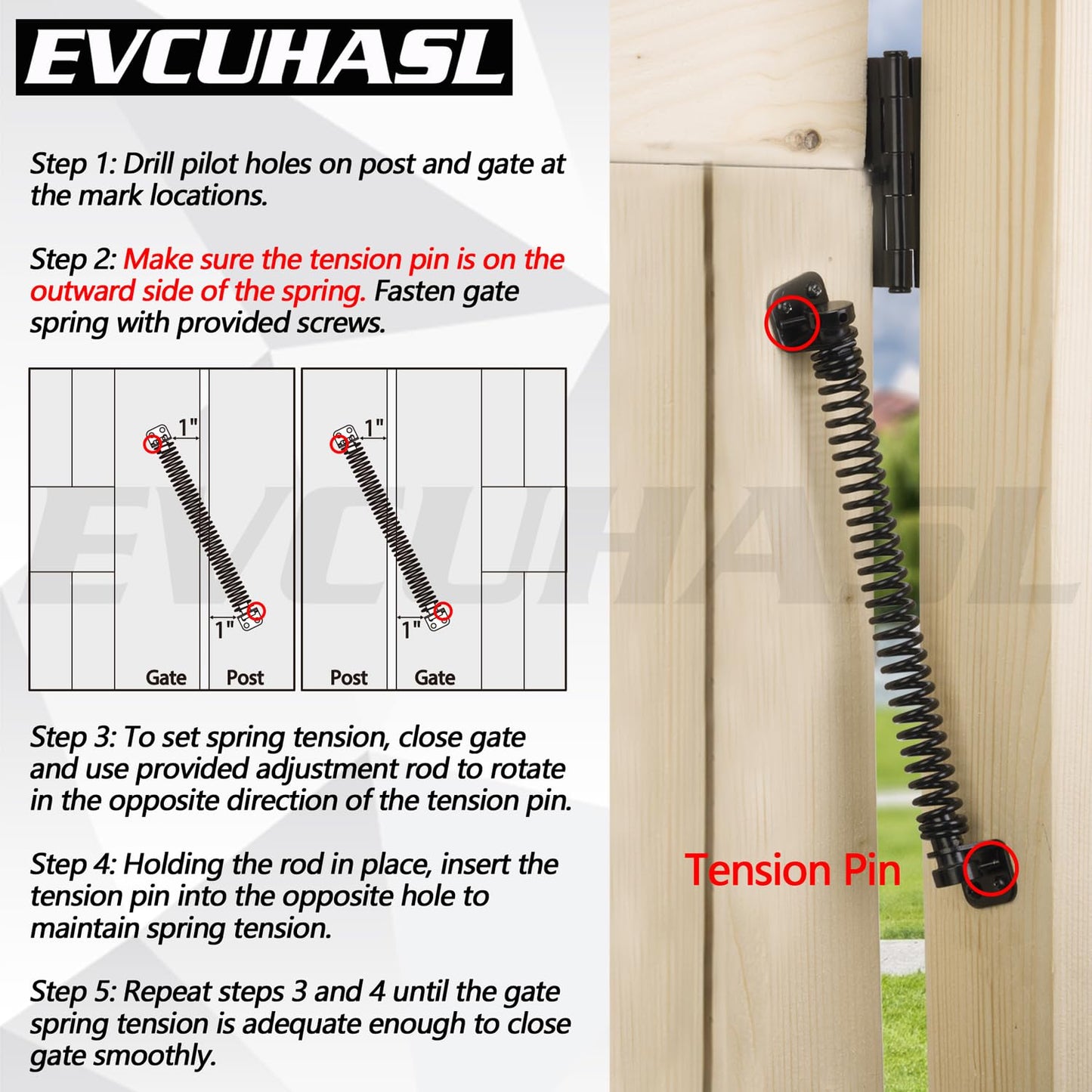 EVCUHASL 11-1/2" Gate Spring Self Closing Heavy Duty Door Springs to Close Door, Automatic Gate Closer with Adjustable Tools for Metal Gates, Wooden Fences and Vinyl Fence Gates(Black, 1 Pack)