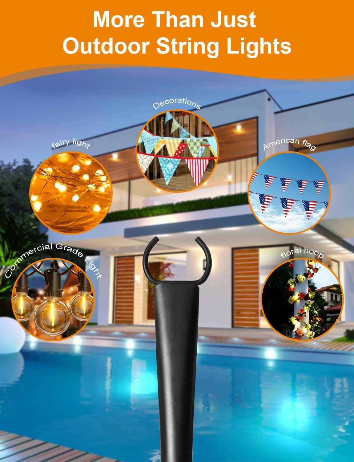 Outdoor String Light Poles - 4 Pack Heavy-Duty Metal Hangers for Patio & Garden Decor