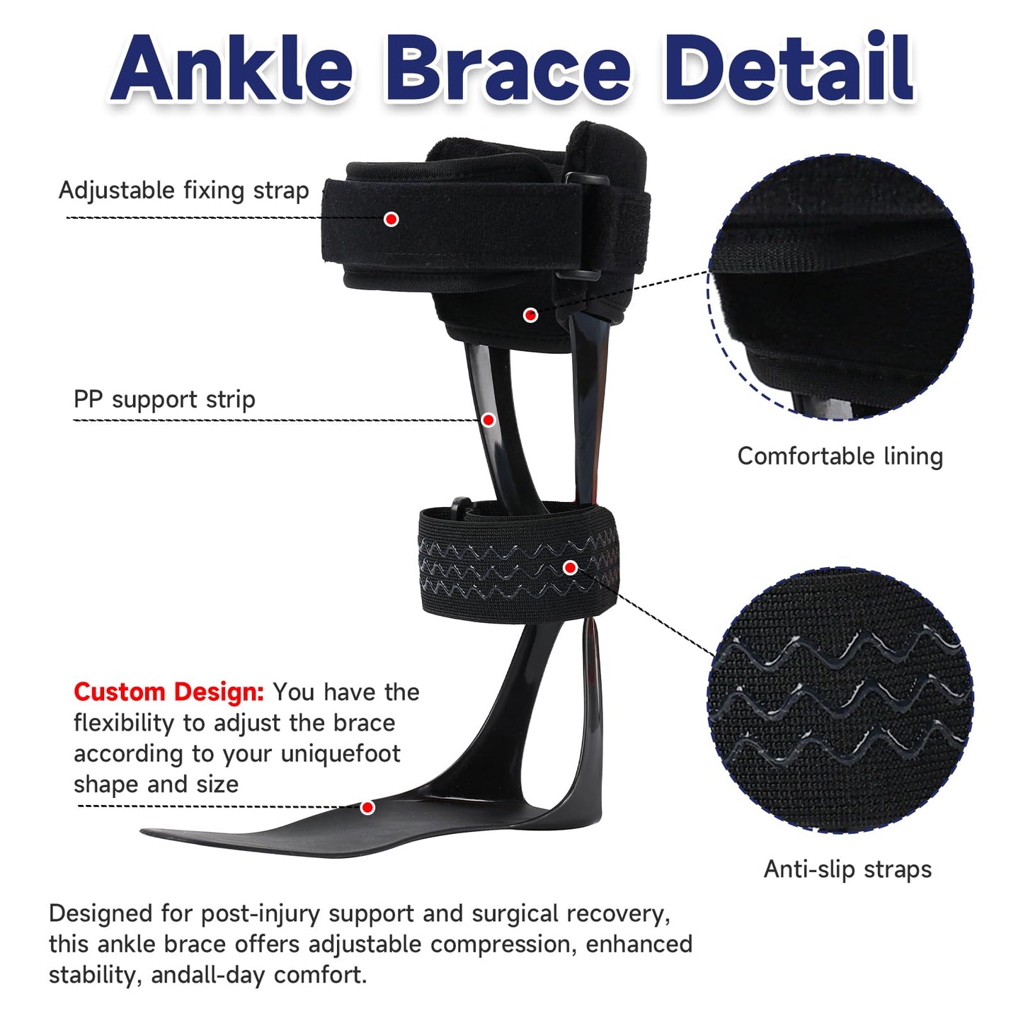Cryxinty AFO Brace for Foot Drop - Lightweight Stabilizer for Men & Women, Fits in Most Shoes for Stroke, MS & Hemiplegia Recovery, Ankle Support & Drop Foot (Right, Medium)