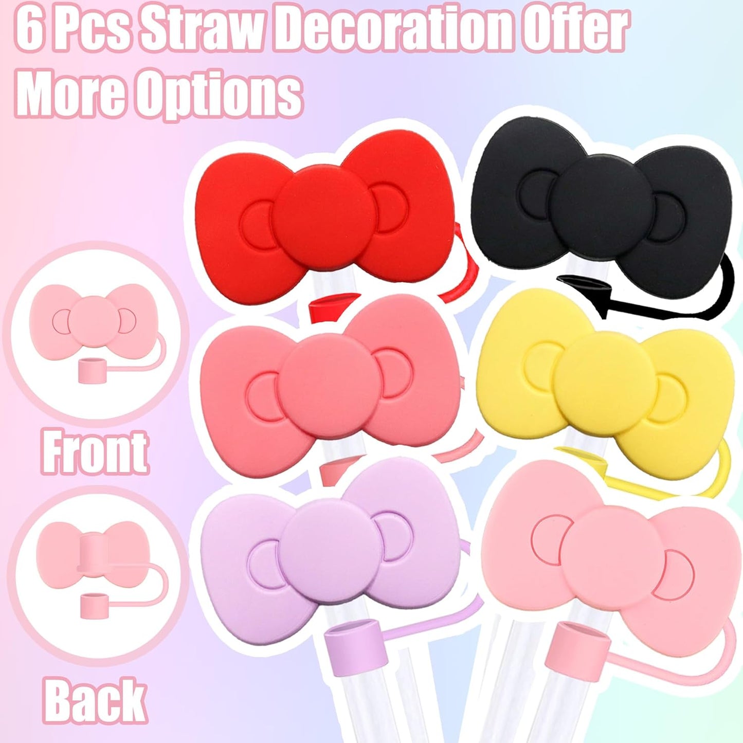 Skiennix Cute Bow Silicone Straw Toppers - 6 Bow-Shaped Covers for Stanley Cups 30 & 40 Oz | Reusable Accessories