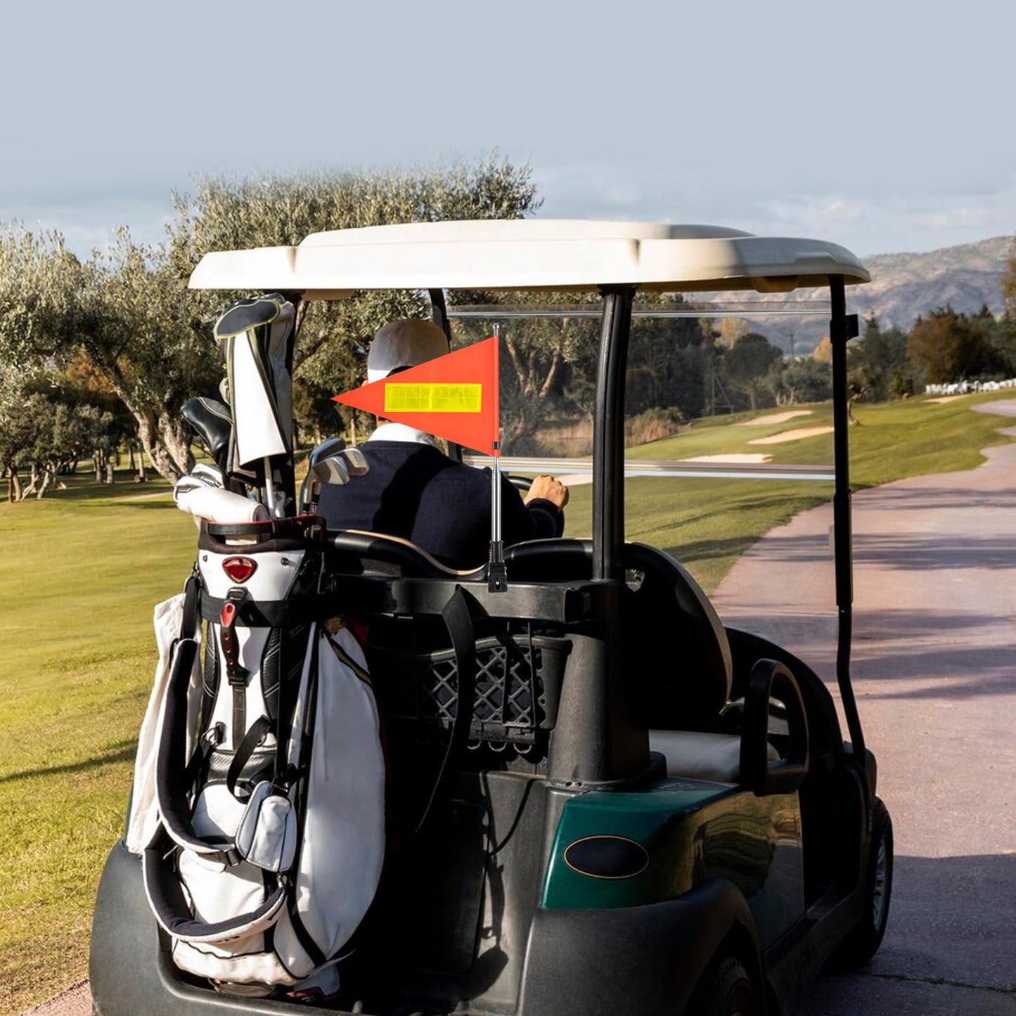 SHIQIKEJIPTY Golf Cart Flag 8.6 x 11.8 Inches Orange Safety Flag with Reflective Strips and PVC Flagpole