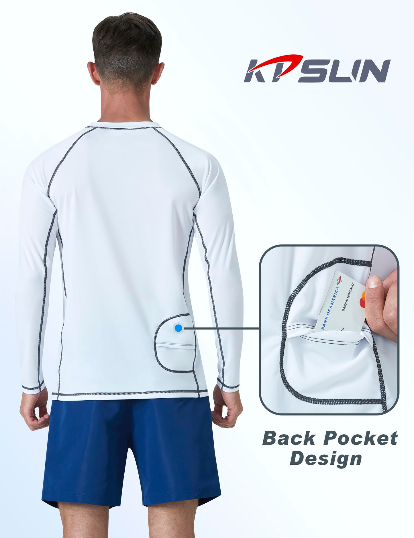 KPSUN Men UPF 50+ UV Swim Sun Shirt Quick Dry Long Sleeve Rash Guard White