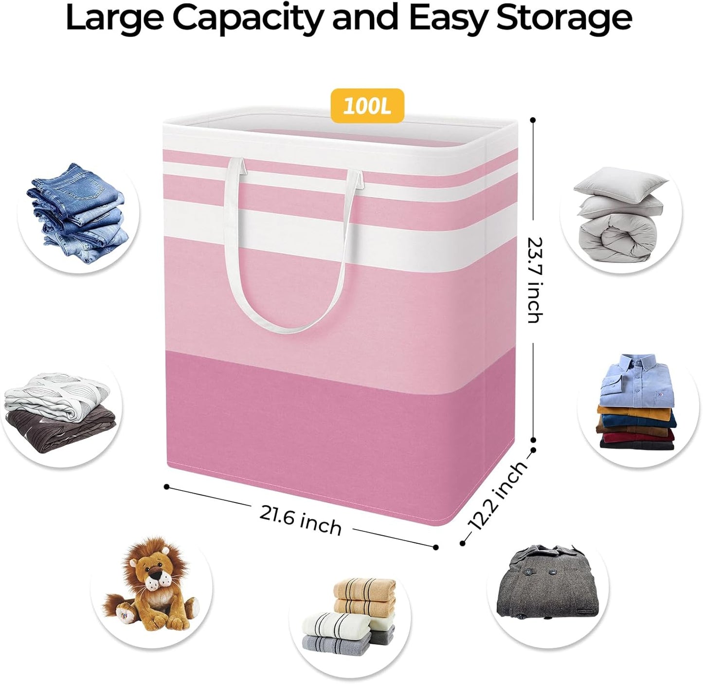 Waterproof 100L Laundry Basket Set - Collapsible Freestanding Hamper with Extended Handles - 2-Pack Gradient Grey for Clothes & Toys