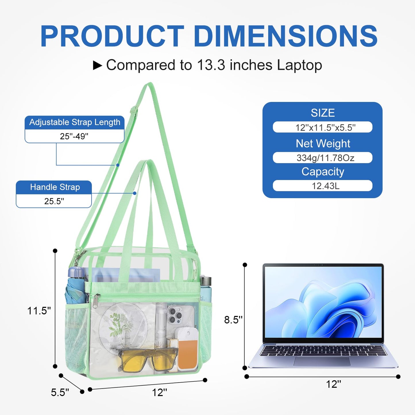 USPECLARE Clear Bag Stadium Approved,Transparent Tote Bag for Stadium Security Travel & Gym Work Sports Games Concerts