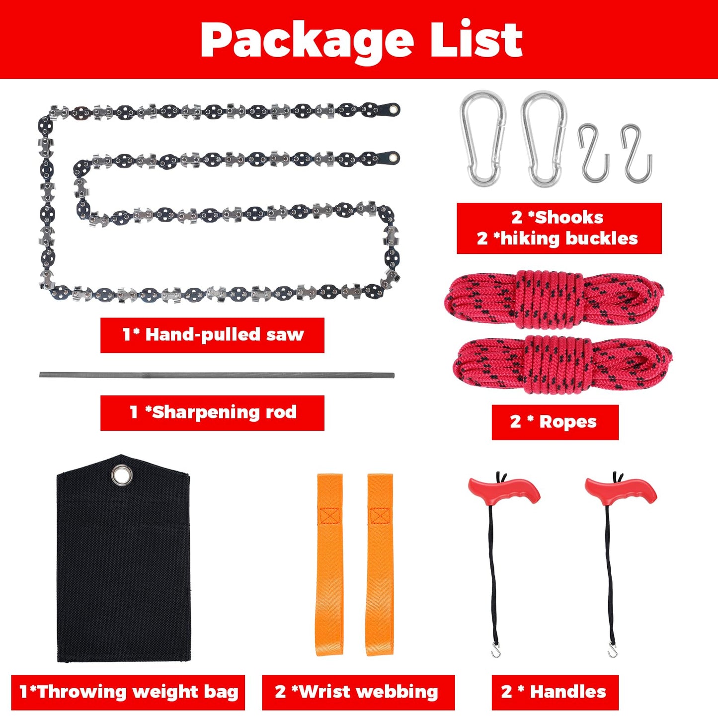 53 Inch Rope Saw High Reach Tree Limb Hand Rope Saw Chains with 68 Teeth & Folding Ropes Chain Saws for Tree Trimming Pocket Chainsaw Gardening Camping Cutting Tool