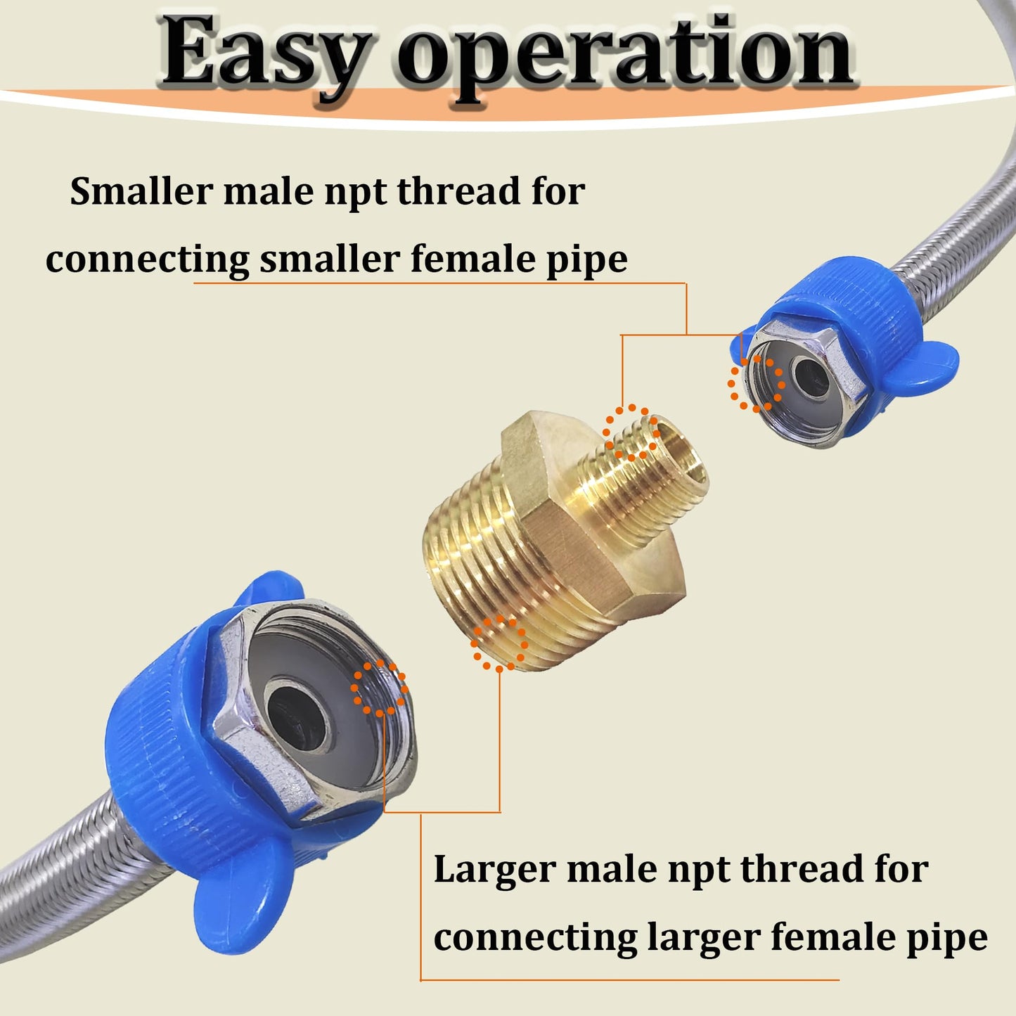 3/4" x 1/2" NPT Male Threaded Reducing Nipple Pipe Fitting Adapter, Brass 3/4 inch MNPT x 1/2 inch MNPT Hex Nipple Reducer, Heavy Duty Pipe Reducer Straight Connector