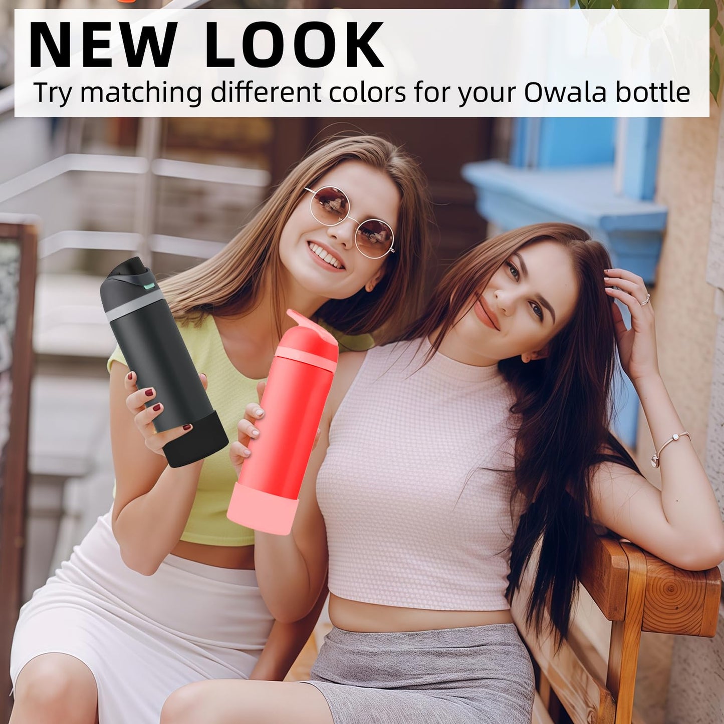 TQONEP 2Pcs Silicone Boot for Owala Water Bottle 24oz, Anti-Slip & No Noise Protective Sleeve for Flip/Twist/FreeSip Stainless Steel Water Bottle, BPA Free, Dishwasher Safe