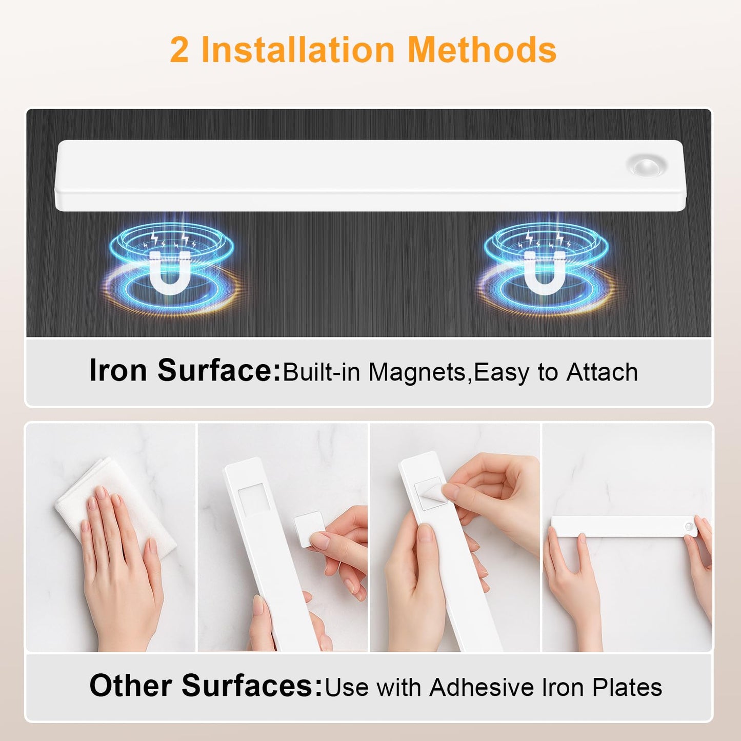 Under Cabinet Lighting, Motion Sensor Light Indoor, USB Rechargeable Battery Operated with Magnetic Closet, Kitchen, Counter, Motion-Activated Auto Shut-Off, Eye-Care Gradual Brightness (2-Pack)