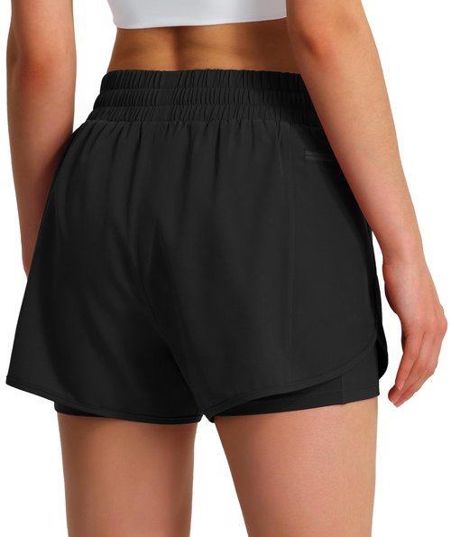 Ksmien Women's Running Shorts Quick Dry Lightweight Athletic Workout Shorts with Liner Phone Pockets Black