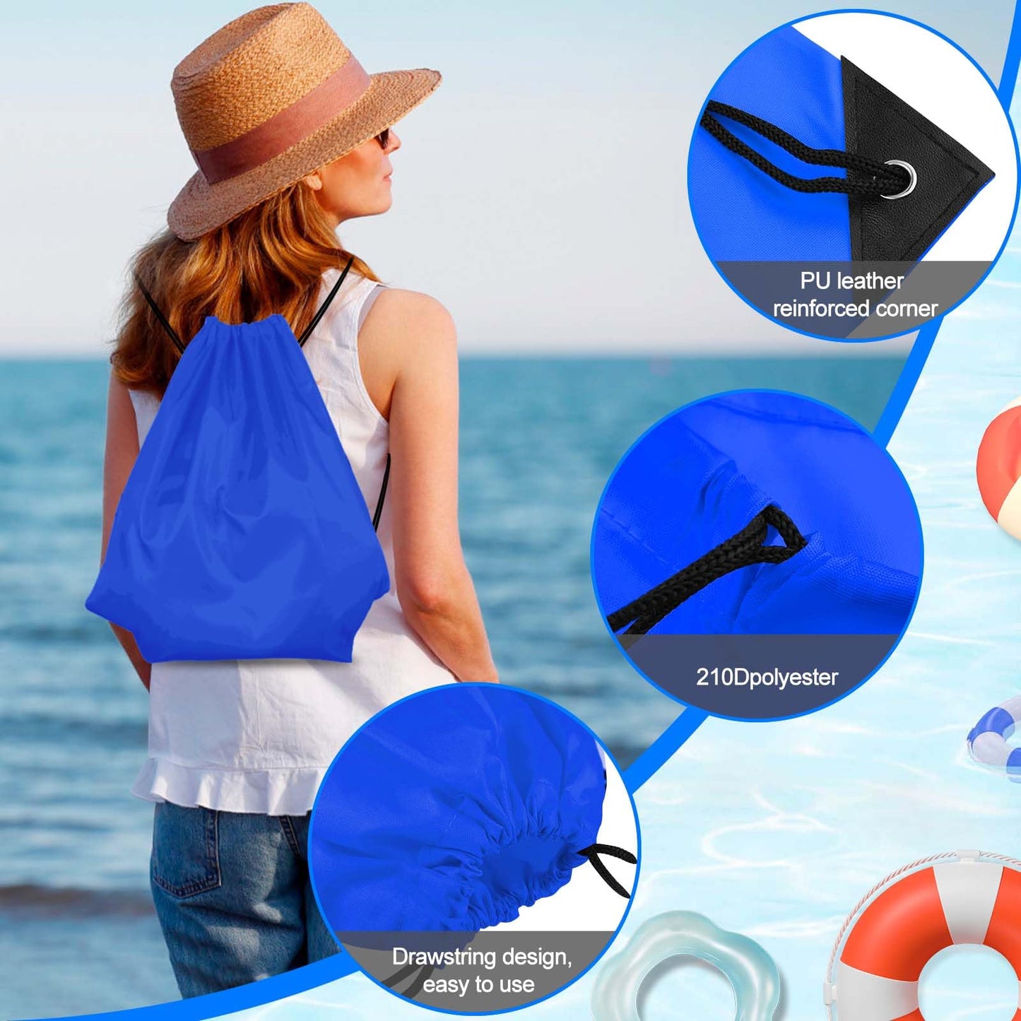 PLULON 30 Pcs Blue Drawstring Backpack Bags Bulk String Backpack Cinch Sack Pull Sport Gym Backpack Bags for Yoga Traveling Outdoor Sports