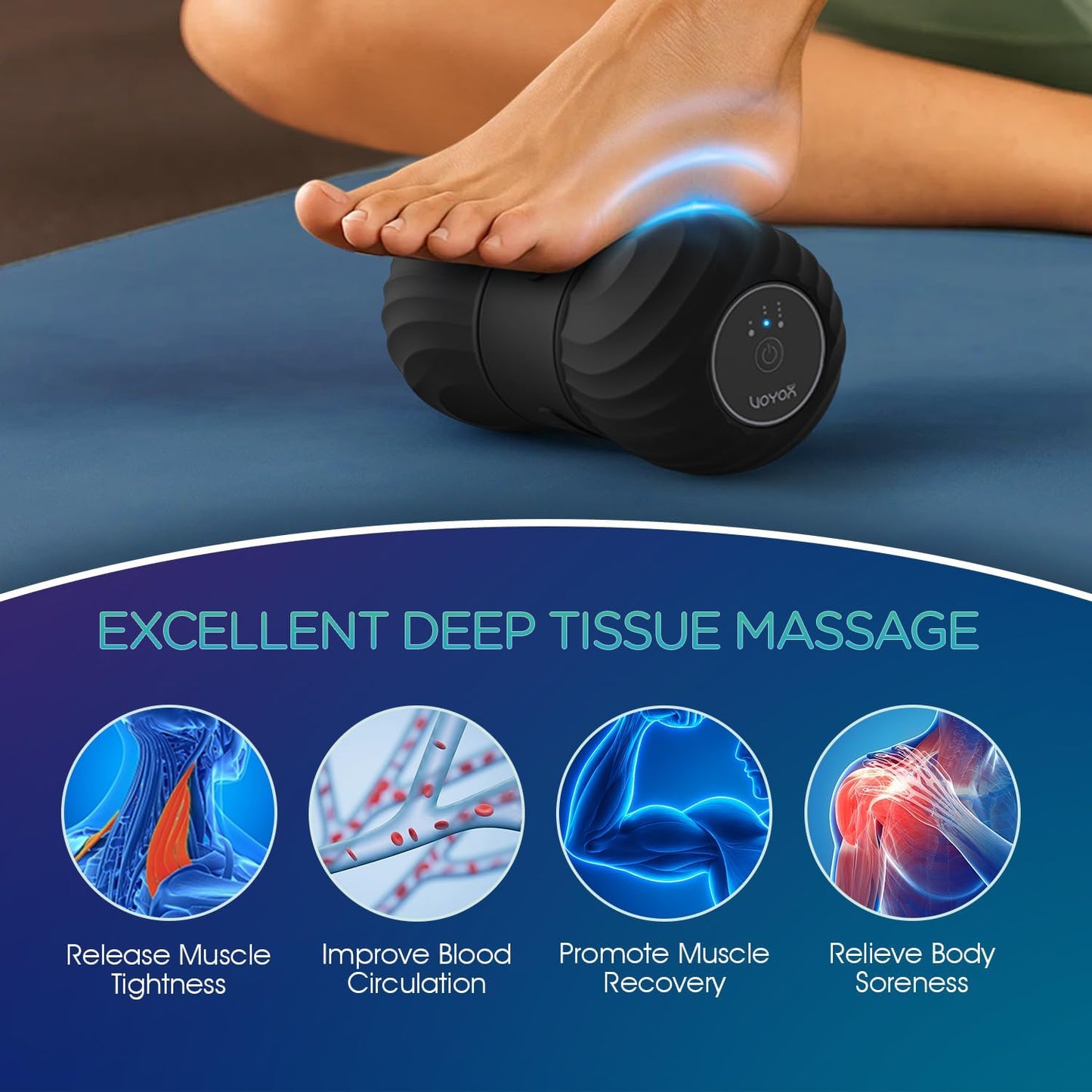 VOYOR-HEALTH Vibrating Peanut Massage Ball - Electric Double Lacrosse Roller for Muscle Pain Relief | Rechargeable Deep Tissue Massage (Black)