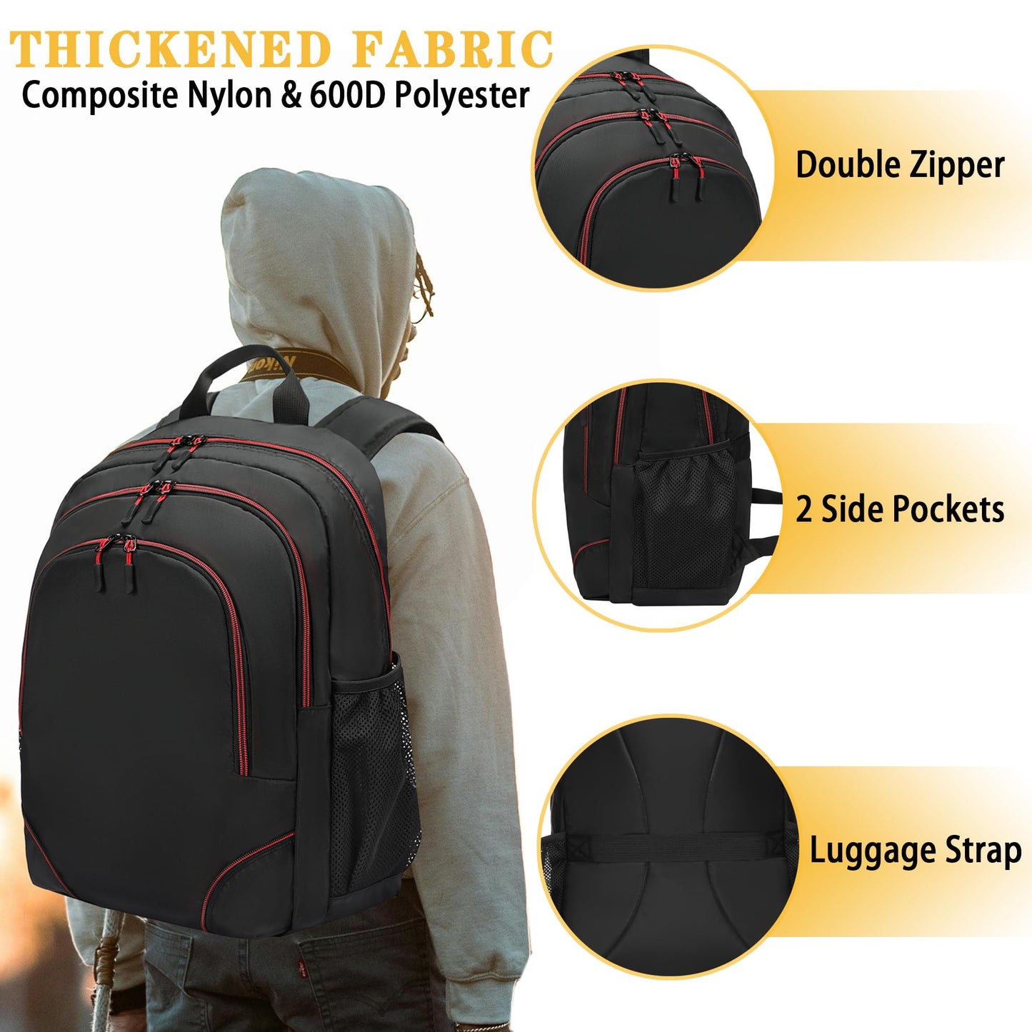 KUI WAN Backpack for Men and Women, Classical Bookbag with Multi-pockets Casual Daypack for College Sports Work Travel