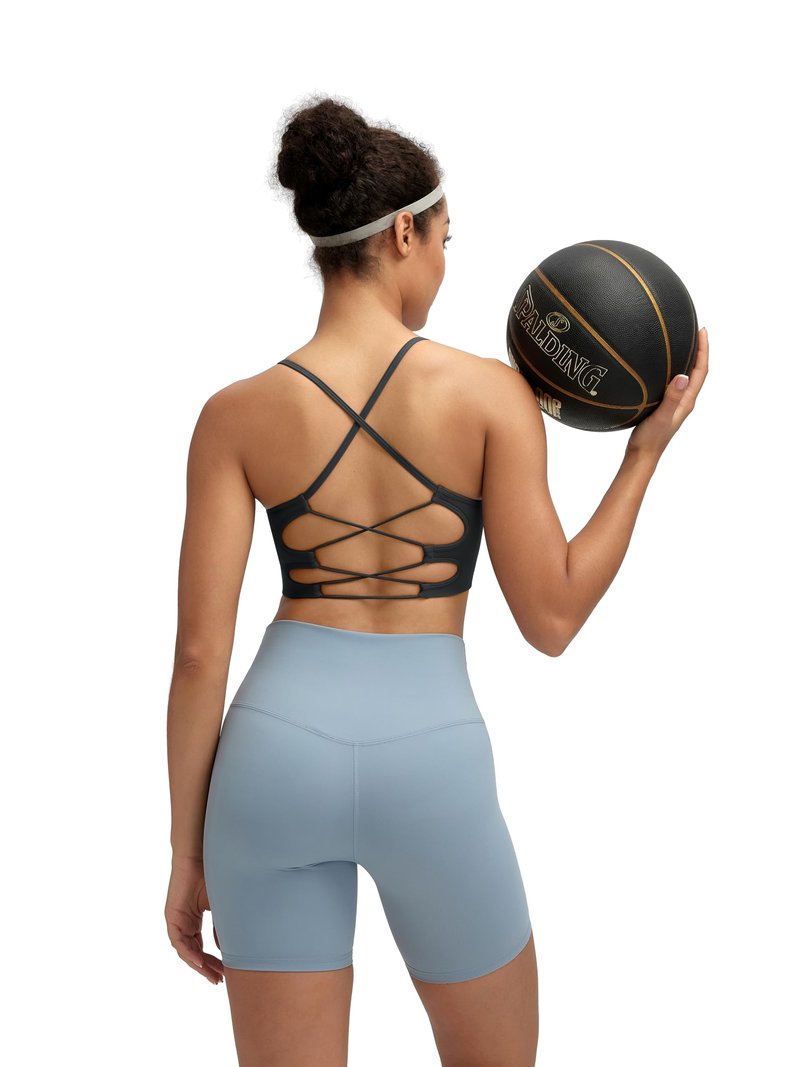 RUNNING GIRL Sports Bras for Women,Sexy Crisscross Back Seamless Padded Sports Bra Medium Support with Removable Pads(2935Black+Grey+White_M)