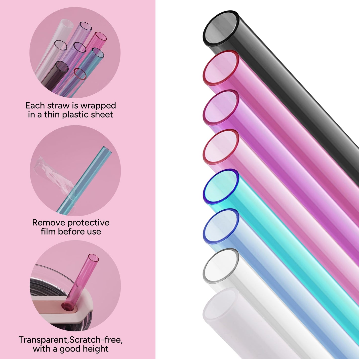 Replacement Straw Compatible with 40 oz Stanley Quencher Tumbler, 12 Inch Extra Long Reusable Plastic Straws for 40 Oz Cup, White-6 Pack