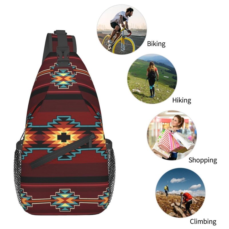 COFEIYISI Southwest Native American Tribal Sling Bag for Women Men Aztec Geometry Striped Red Pattern Crossbody Backpack Abstract Navajo Print Sling Backpack Casual Shoulder Bag Travel Hiking Daypack