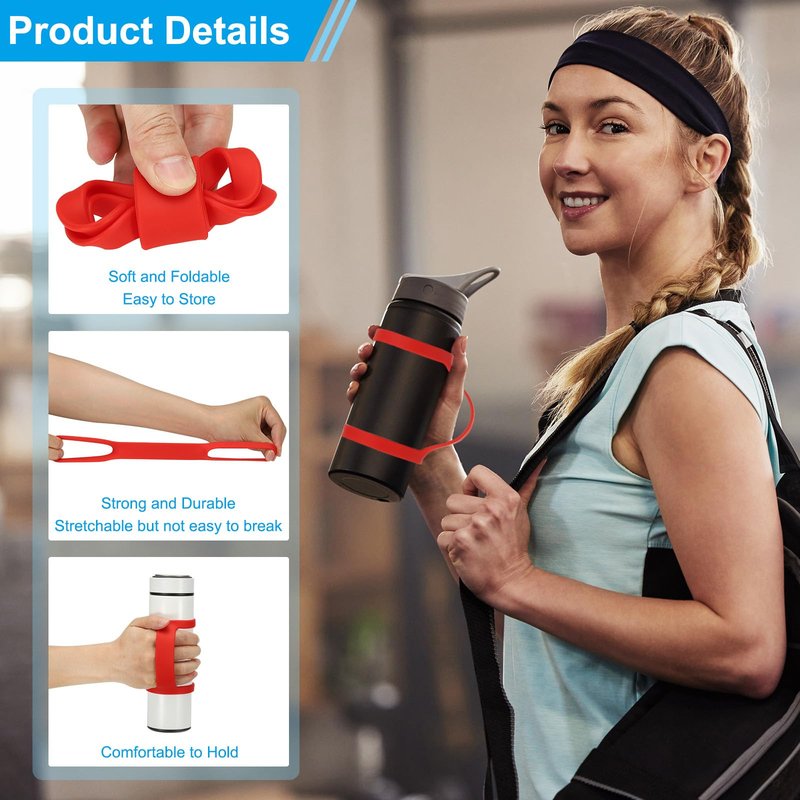 PATIKIL Water Bottle Carrier Grip, 4 Pcs Portable Soft Silicone Non-Slip Water Handle Grip Water Bottle Holder Strap for Outdoor Running Bike Gym Jogging Carrying, Red