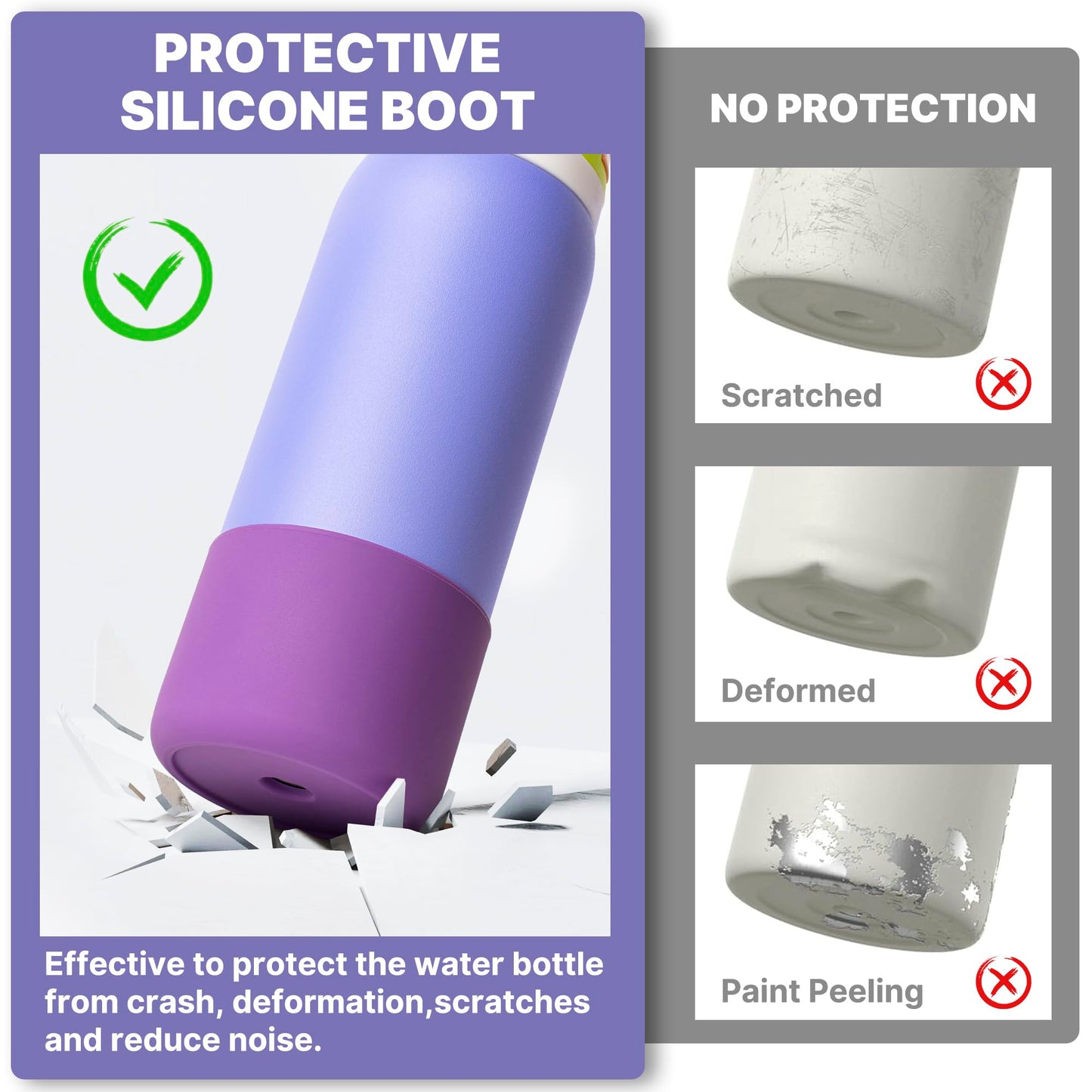 Diumepo Silicone Water Bottle Boot for Owala 32 oz, Anti-Slip Protective Sleeve for Owala Twist & FreeSip & Flip Stainless Steel Water Bottle, Boot Bottom Base for Owala (Purple)
