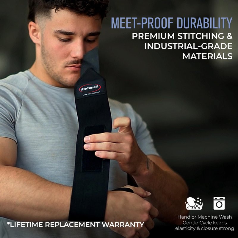 Rip Toned Wrist Wraps for Weightlifting – USPA & USAPL Approved 18" Wrist Straps for Powerlifting – Adjustable, Durable Gym Wraps with Thumb Loop – Quality Support for Men & Women – Black Stiff