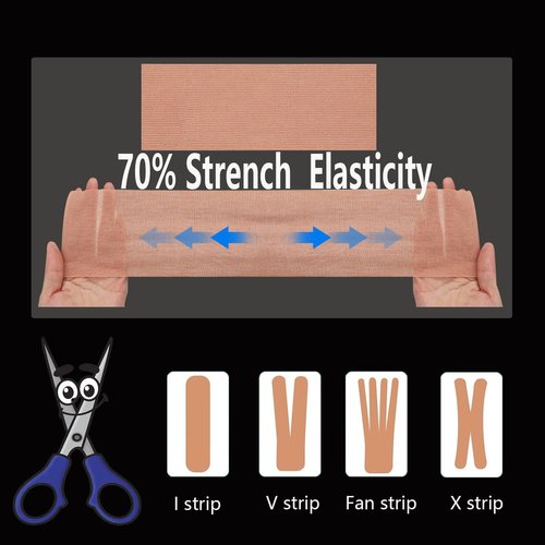 2 Rolls Extra Wide Kinesiology Tape 4in×16.4ft Original Cotton Waterproof Athletic Tape Free Cut Tape for Ankle Wrists Knees Elastic Swimming Sports Activities Tapes (Flesh)