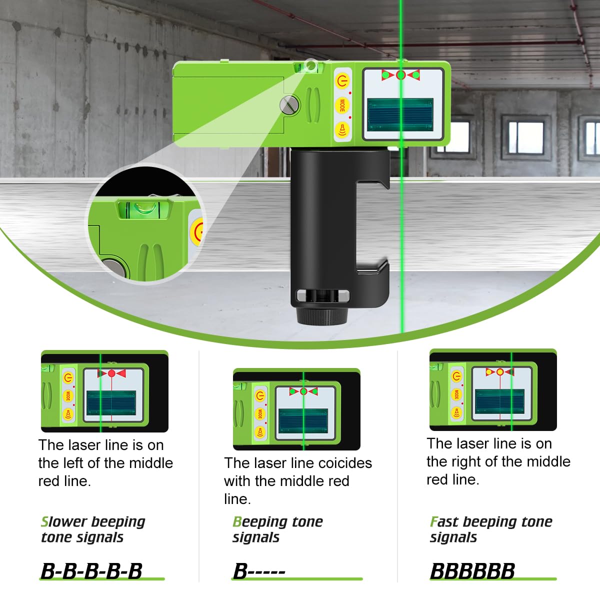 Elikliv Laser Detector for Green Beam Laser Level, Digital Laser Receiver Used with Pulsing Line Lasers, Detect Green Laser Beams, Three-Sided LED Displays
