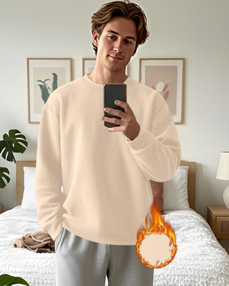 Velvelhall 3 Pack Mens Long Sleeve Shirts Crew Neck Thermal T-Shirt Thick Pullover Basic Tops Casual Comfortable Sweatshirt(Apricot, Light Gray, Black,Large)