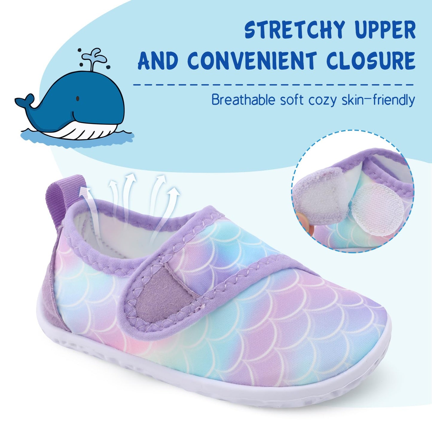 LeIsfIt Kids Water Shoes Toddler Girls Boys Swim Shoes Outdoor Quick-Dry Breathable Aqua Socks for Beach Pool Surf, Purple Scale, 12 Little Kid