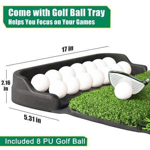 Golfguru Golf Mat, Foldable 4-in-1 Practice Mat with Ball Tray, 8 Golf Balls, 9 Tees, Rubber Tee, Indoor/Outdoor Training