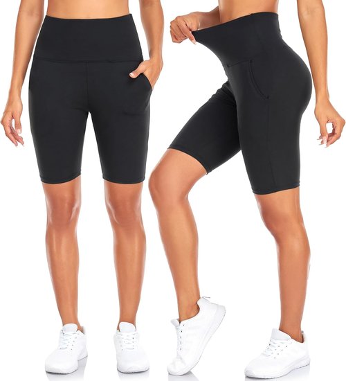 FULLSOFT Biker Shorts for Women - 4 Pack with Pockets | 8" High Waisted Tummy Control Yoga & Running Shorts